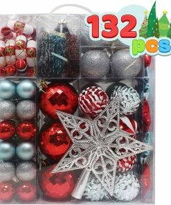 Joiedomi 132 Pcs Red, Blue, And Silver Christmas Ornaments All Holiday Decor
