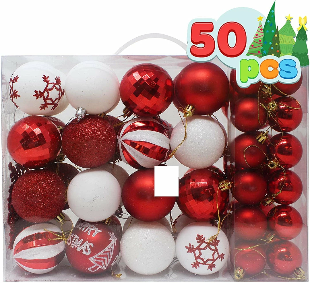 Joiedomi All Holiday Decor 50 Pcs Christmas Ornaments, Red And White 1 Joiedomi All Holiday Decor 50 Pcs Christmas Ornaments, Red And White