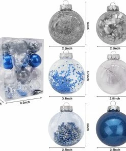 Joiedomi All Holiday Decor 24Pcs Blue Plastic Clear Ball Ornaments With Filling 7 Joiedomi All Holiday Decor 24Pcs Blue Plastic Clear Ball Ornaments With Filling