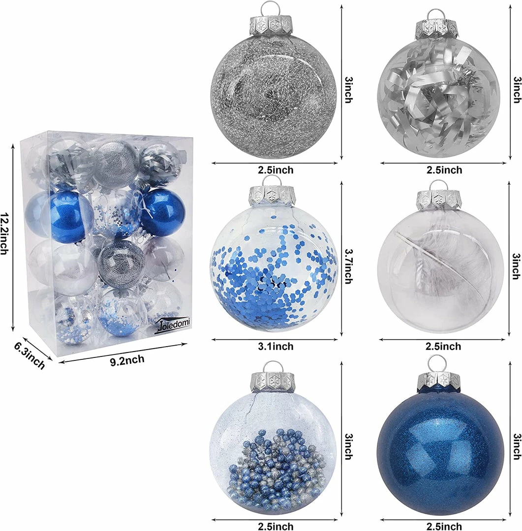 Joiedomi All Holiday Decor 24Pcs Blue Plastic Clear Ball Ornaments With Filling 3 Joiedomi All Holiday Decor 24Pcs Blue Plastic Clear Ball Ornaments With Filling