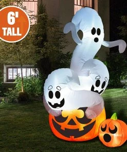 Joiedomi Halloween Large Twisting Ghosts On A Pumpkin Inflatable (6 Ft)