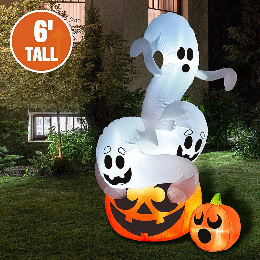 Joiedomi Halloween Large Twisting Ghosts On A Pumpkin Inflatable (6 Ft) 1 Joiedomi Halloween Large Twisting Ghosts On A Pumpkin Inflatable (6 Ft)