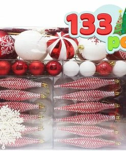 Joiedomi 133 Pcs Christmas Ornaments, Red And White All Holiday Decor