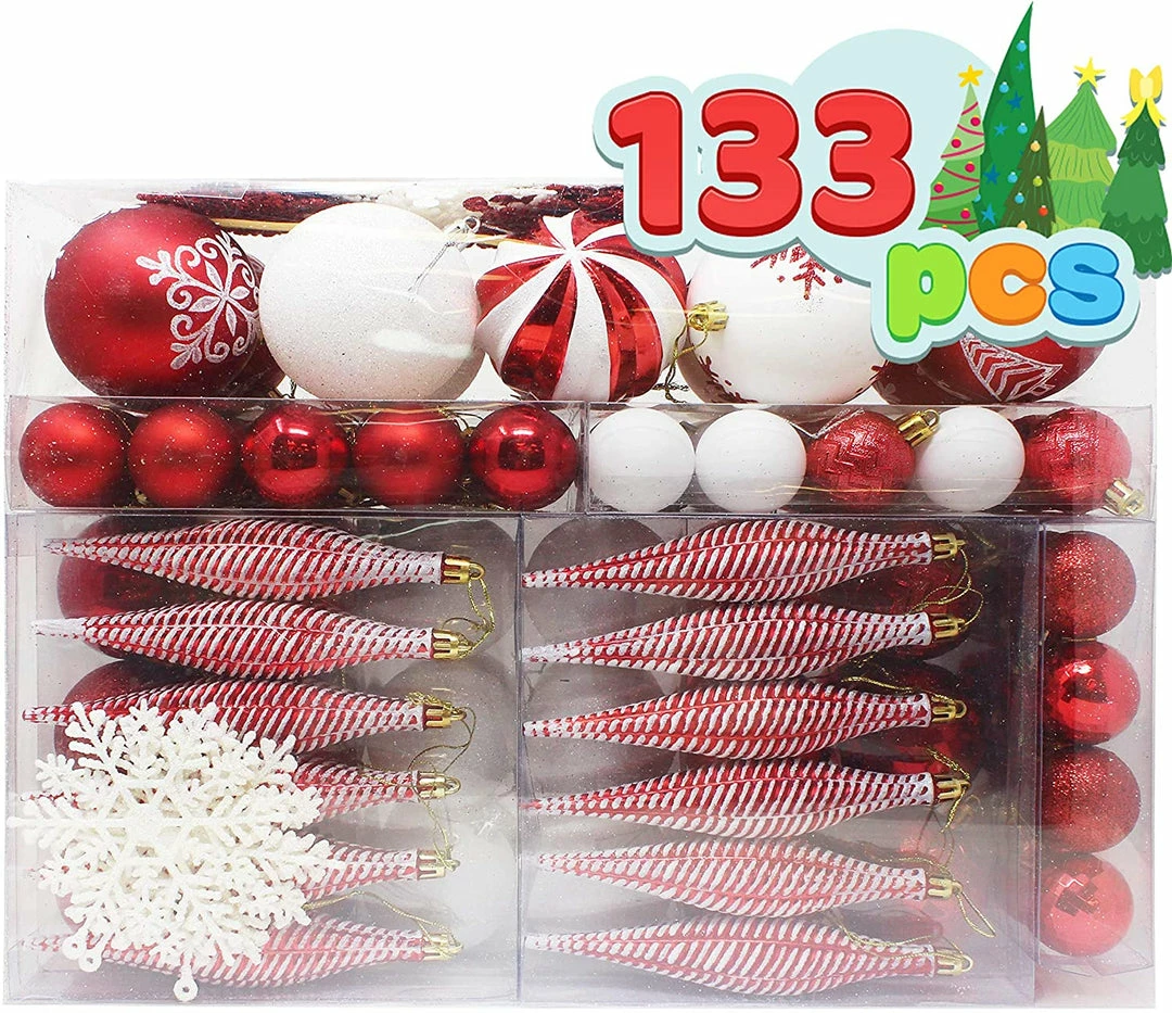 Joiedomi 133 Pcs Christmas Ornaments, Red And White All Holiday Decor 1 Joiedomi 133 Pcs Christmas Ornaments, Red And White All Holiday Decor