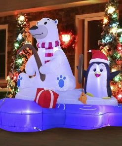Joiedomi Large Polar Bear Fishing With Penguin Inflatable (6 Ft) Inflatables