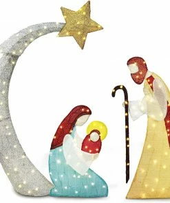 Joiedomi 5ft Tinsel Nativity Scene 140 LED Warm White Yard Light