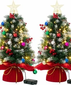Joiedomi All Holiday Decor 2 Pack Of 24 Flocked Prelit Tabletop Christmas Tree