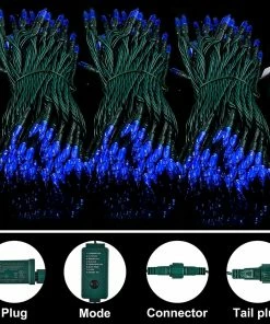Joiedomi All Holiday Decor 108.6 Ft 300-Count Blue LED 8 Modes Green Wire Light Set