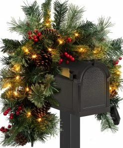 Joiedomi 6" Pre-lit Artificial Christmas Mail Box Swag Flocked With Red Berries Lights