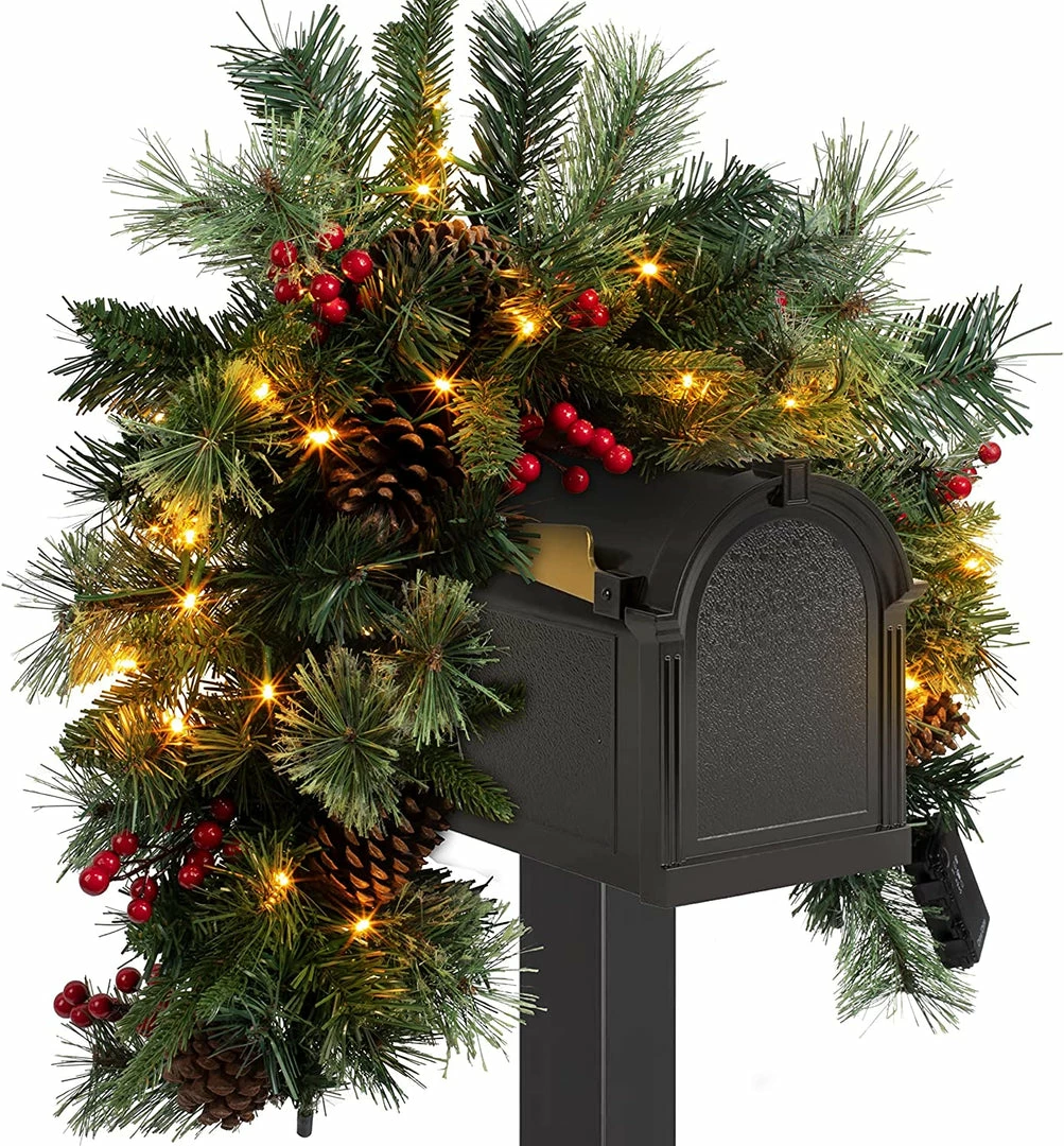 Joiedomi 6" Pre-lit Artificial Christmas Mail Box Swag Flocked With Red Berries Lights 2 Joiedomi 6" Pre-lit Artificial Christmas Mail Box Swag Flocked With Red Berries Lights