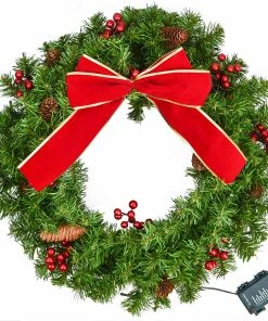 Joiedomi 24" Holiday Christmas Bow Wreath With LED Lights