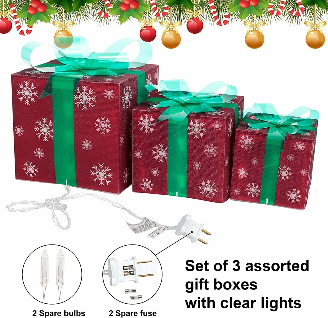 Joiedomi All Holiday Decor Set Of 3 Snowflakes Christmas Light Gift Boxes Décor 4 Joiedomi All Holiday Decor Set Of 3 Snowflakes Christmas Light Gift Boxes Décor