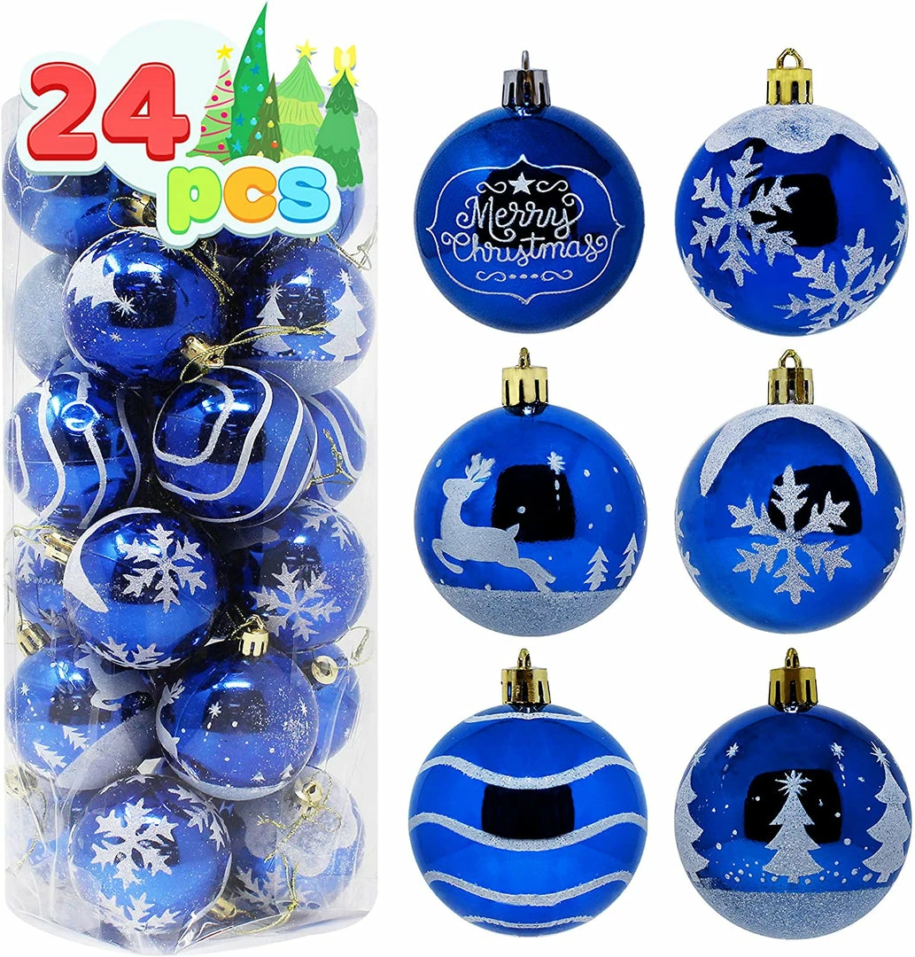 Joiedomi 24 Pcs Christmas Ball Ornaments, Blue And White All Holiday Decor 1 Joiedomi 24 Pcs Christmas Ball Ornaments, Blue And White All Holiday Decor