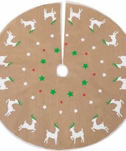 Joiedomi All Holiday Decor 48¡± Burlap Reindeer Tree Skirt
