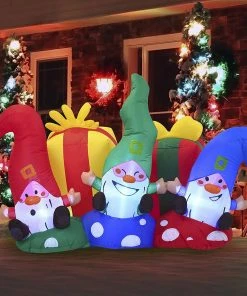 Joiedomi Large Christmas Three Happy Gnomes Inflatable (6 Ft)