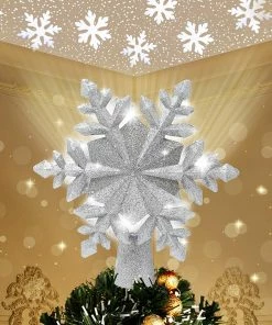 Joiedomi Silver Snowflake Tree Toppers With White Projector Lights All Holiday Decor