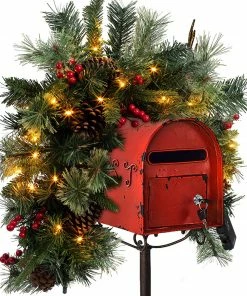 Joiedomi 6" Pre-lit Artificial Christmas Mail Box Swag Flocked With Red Berries Lights 11 Joiedomi 6