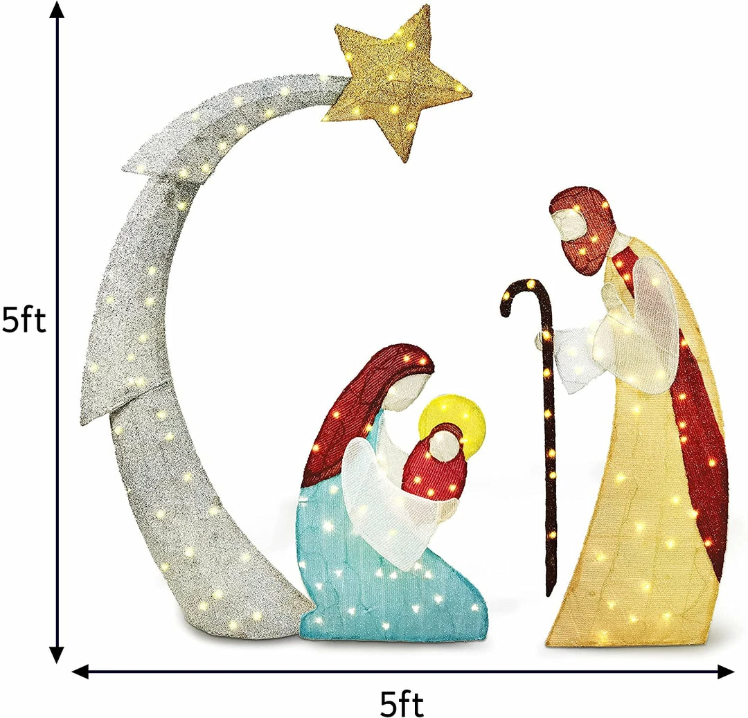 Joiedomi 5ft Tinsel Nativity Scene 140 LED Warm White Yard Light 5 Joiedomi 5ft Tinsel Nativity Scene 140 LED Warm White Yard Light