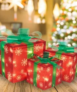 Joiedomi All Holiday Decor Set Of 3 Snowflakes Christmas Light Gift Boxes Décor
