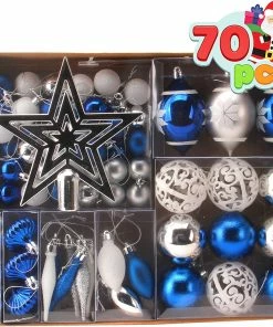 Joiedomi All Holiday Decor 70 Pcs Christmas Ornaments With Heart Blue, Silver, & White