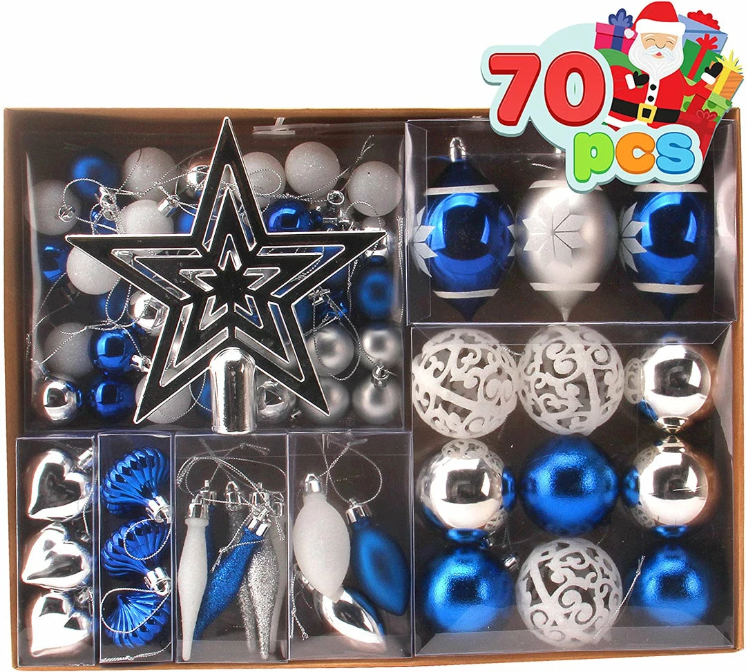Joiedomi All Holiday Decor 70 Pcs Christmas Ornaments With Heart Blue, Silver, & White 1 Joiedomi All Holiday Decor 70 Pcs Christmas Ornaments With Heart Blue, Silver, & White