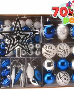 Joiedomi 70 Pcs Blue, Silver&White Christmas Ornaments With Heart