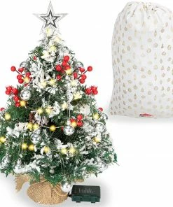 Joiedomi All Holiday Decor 24" Prelit Tabletop Flocked Christmas Tree With 50 Warm White String Lights