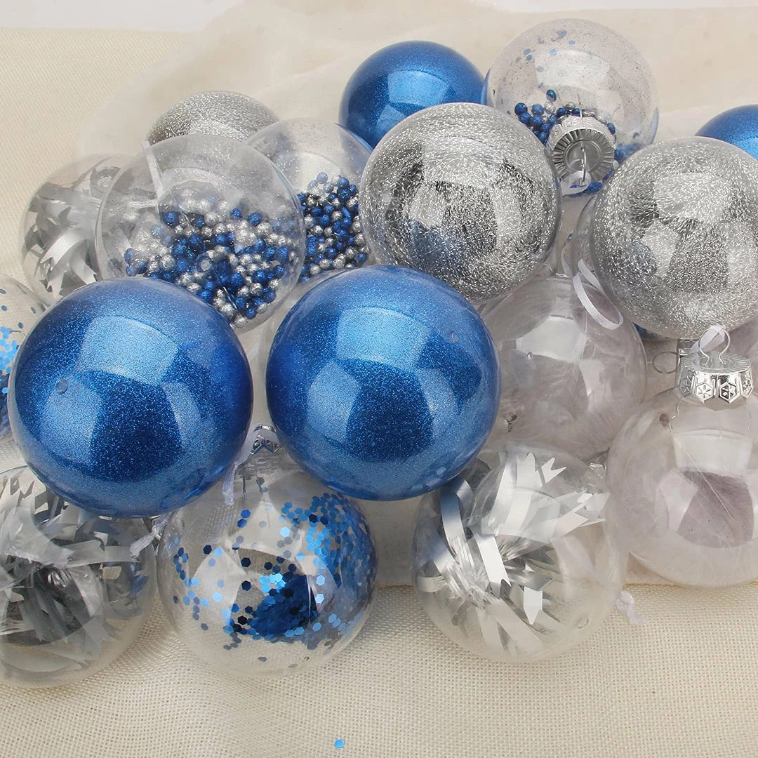 Joiedomi All Holiday Decor 24Pcs Blue Plastic Clear Ball Ornaments With Filling 5 Joiedomi All Holiday Decor 24Pcs Blue Plastic Clear Ball Ornaments With Filling