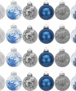 Joiedomi All Holiday Decor 24Pcs Blue Plastic Clear Ball Ornaments With Filling