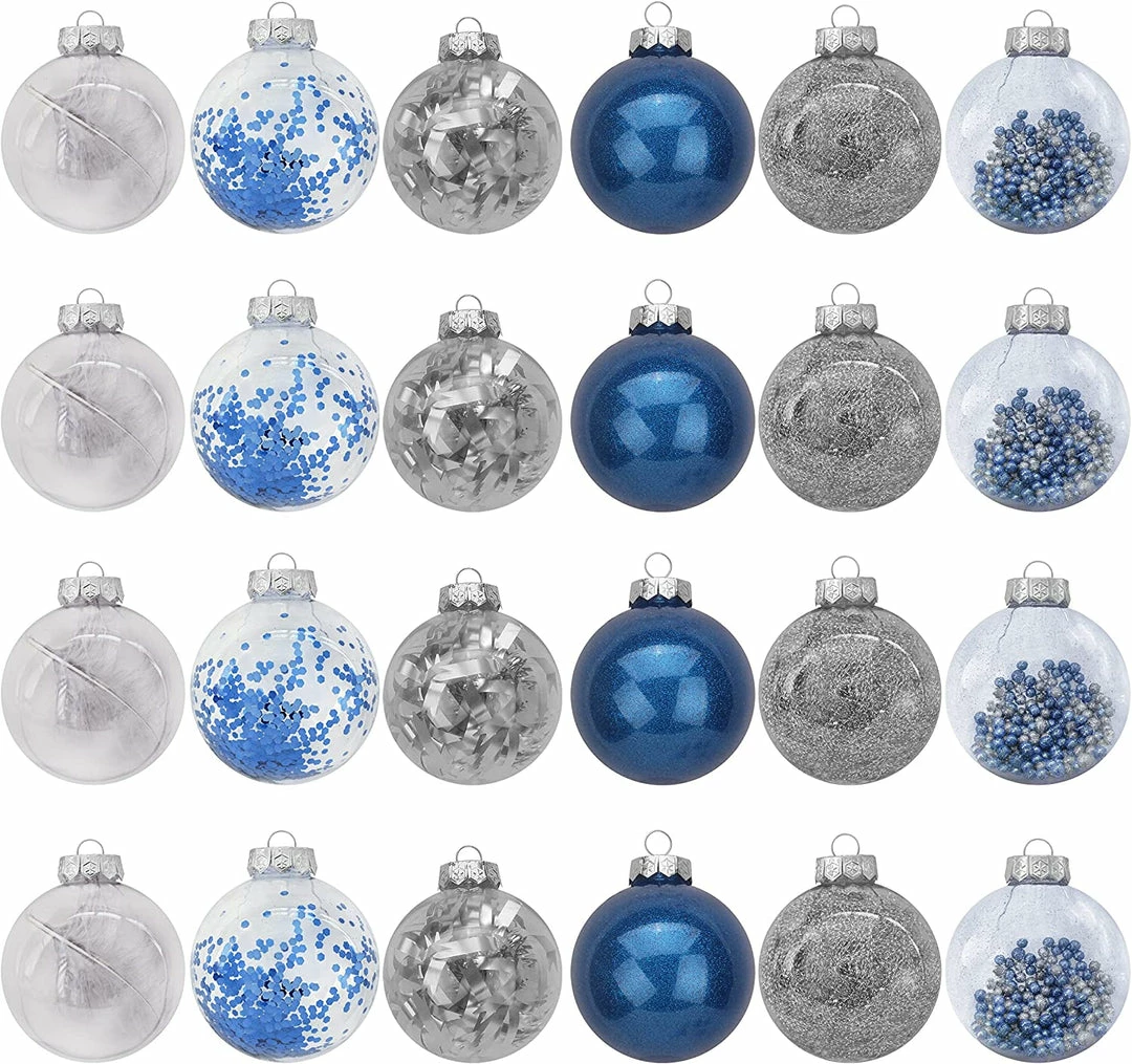 Joiedomi All Holiday Decor 24Pcs Blue Plastic Clear Ball Ornaments With Filling 2 Joiedomi All Holiday Decor 24Pcs Blue Plastic Clear Ball Ornaments With Filling