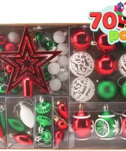 Joiedomi All Holiday Decor 70 Pcs Christmas Ornaments With Heart Red, Green, & White