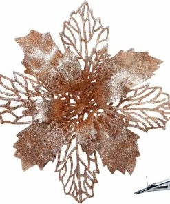 Joiedomi 24 Pcs Rose Gold Poinsettia Flowers With Clips And Glitter All Holiday Decor