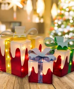 Joiedomi Set Of 3 Snow Christmas Lighted Gift Boxes All Holiday Decor