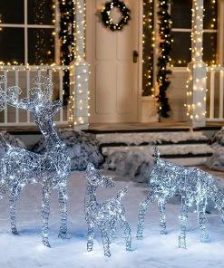 Joiedomi 3 Packs Christmas Synthetic Rattan Reindeer Buck, Doe, Fawn