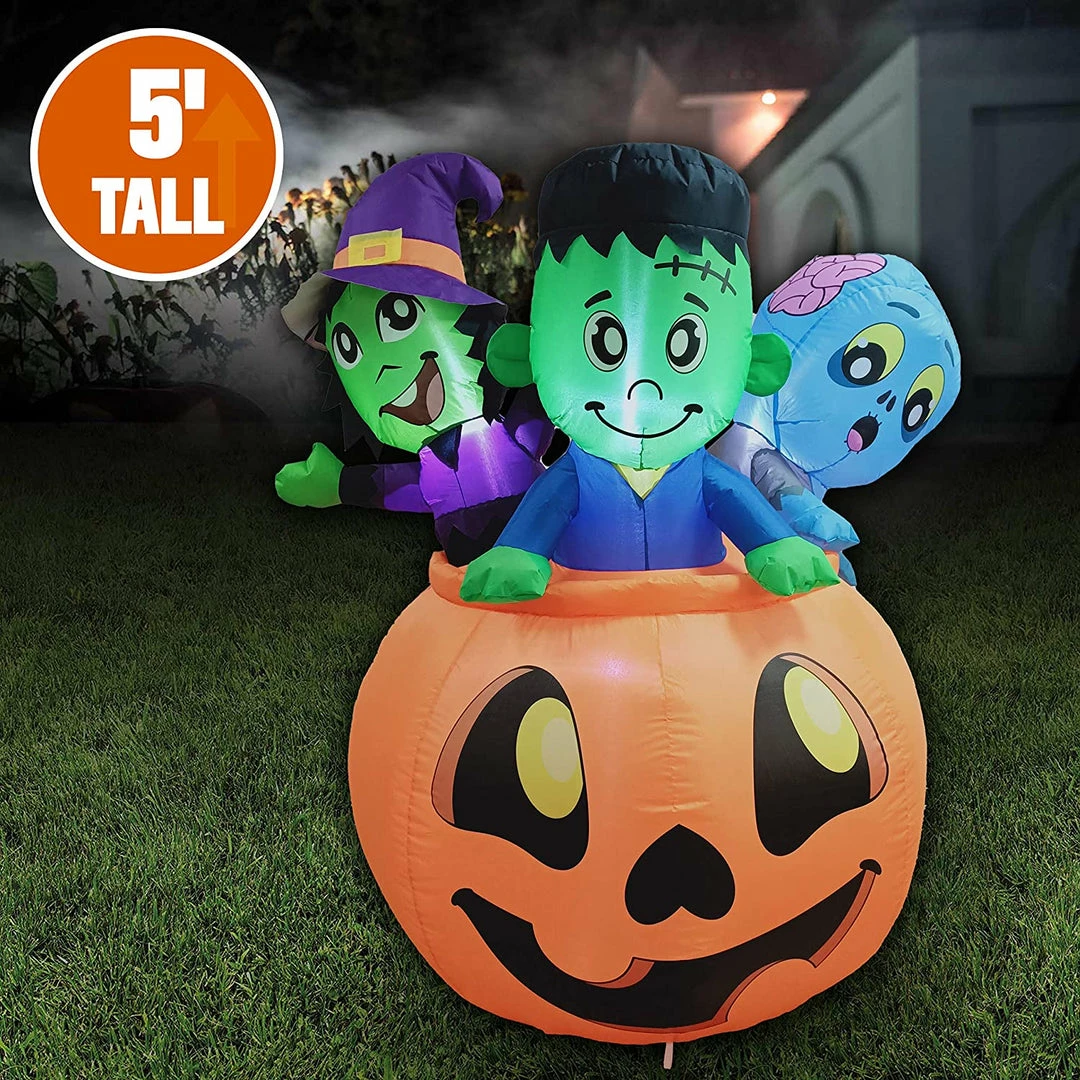Joiedomi Halloween Tall Three Characters On Pumpkin Inflatable (5 Ft) Inflatables 1 Joiedomi Halloween Tall Three Characters On Pumpkin Inflatable (5 Ft) Inflatables
