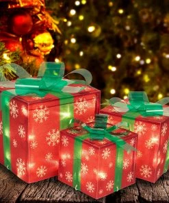 Joiedomi All Holiday Decor Set Of 3 Snowflakes Christmas Light Gift Boxes Décor
