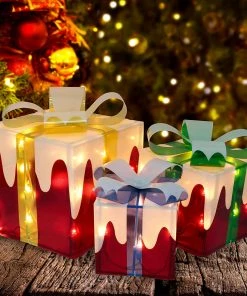 Joiedomi Set Of 3 Snow Christmas Lighted Gift Boxes All Holiday Decor