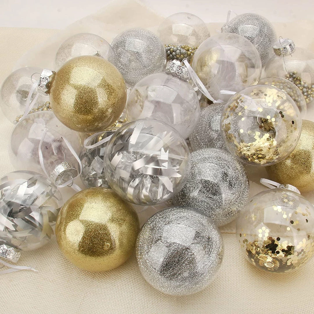 Joiedomi 24Pcs Gold Plastic Clear Ball Ornaments With Filling All Holiday Decor 5 Joiedomi 24Pcs Gold Plastic Clear Ball Ornaments With Filling All Holiday Decor