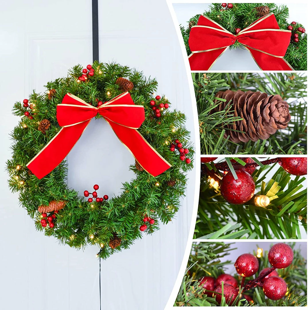 Joiedomi 24" Holiday Christmas Bow Wreath With LED Lights 6 Joiedomi 24" Holiday Christmas Bow Wreath With LED Lights