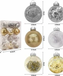 Joiedomi 24Pcs Gold Plastic Clear Ball Ornaments With Filling All Holiday Decor 7 Joiedomi 24Pcs Gold Plastic Clear Ball Ornaments With Filling All Holiday Decor