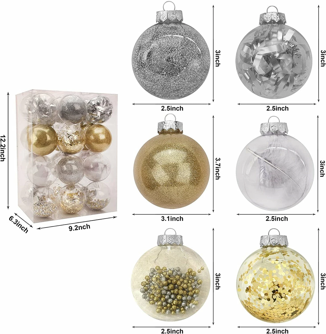Joiedomi 24Pcs Gold Plastic Clear Ball Ornaments With Filling All Holiday Decor 3 Joiedomi 24Pcs Gold Plastic Clear Ball Ornaments With Filling All Holiday Decor
