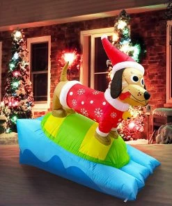 Joiedomi 6 FT Long Inflatable Weiner Dog Snowboarding Christmas Inflatables