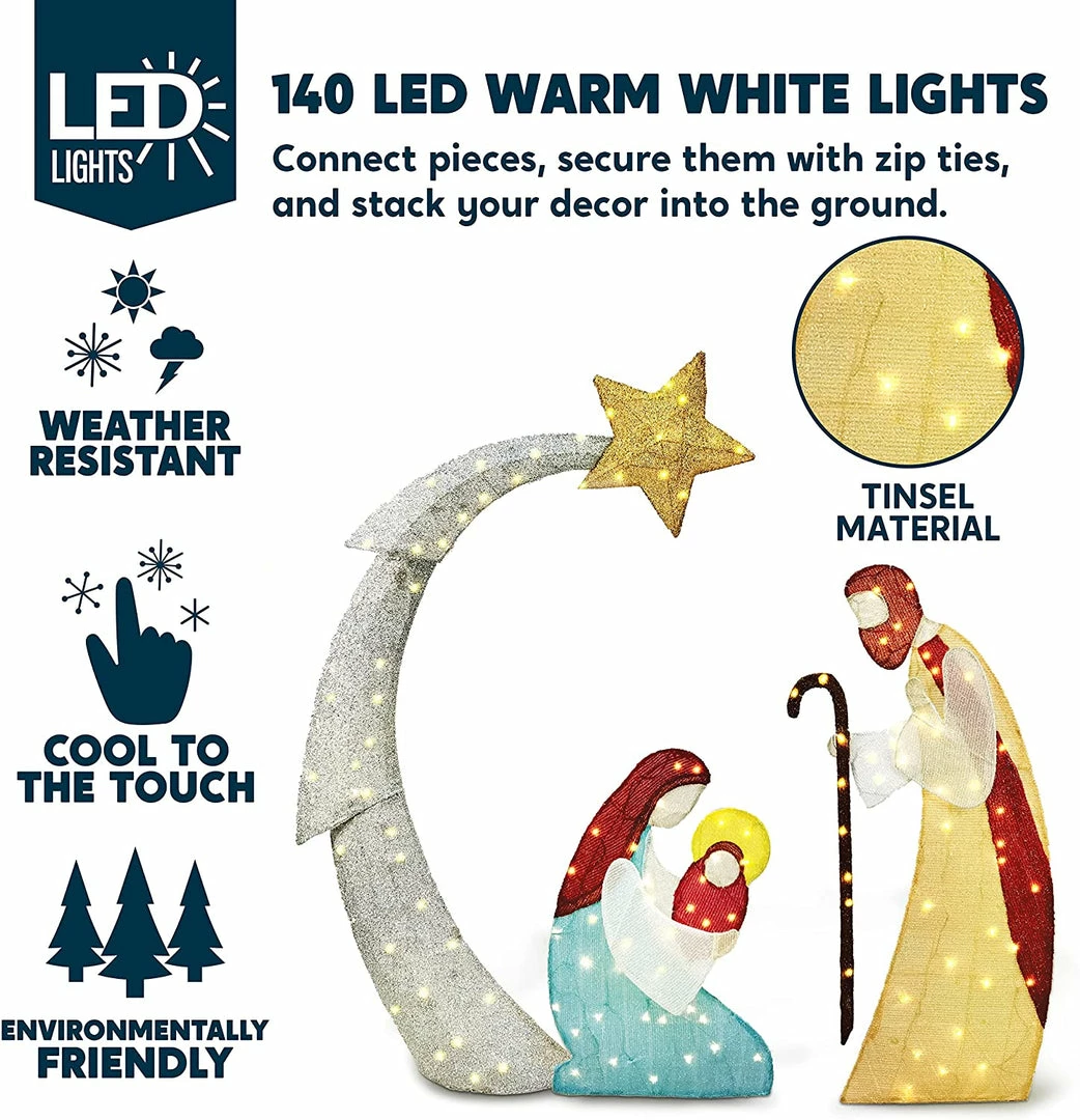 Joiedomi 5ft Tinsel Nativity Scene 140 LED Warm White Yard Light 4 Joiedomi 5ft Tinsel Nativity Scene 140 LED Warm White Yard Light