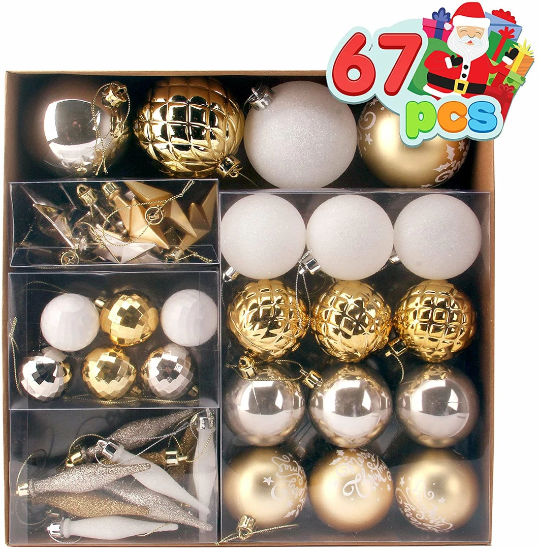 Joiedomi All Holiday Decor 67 Pcs Christmas Ornaments Assorted Style Gold & White 1 Joiedomi All Holiday Decor 67 Pcs Christmas Ornaments Assorted Style Gold & White