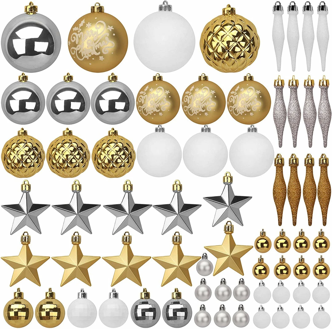 Joiedomi All Holiday Decor 67 Pcs Christmas Ornaments Assorted Style Gold & White 2 Joiedomi All Holiday Decor 67 Pcs Christmas Ornaments Assorted Style Gold & White