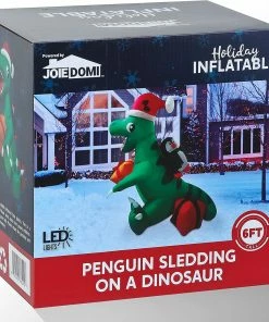 Joiedomi Inflatables 6 FT Tall Inflatable Penguin Sledding On Dinosaur