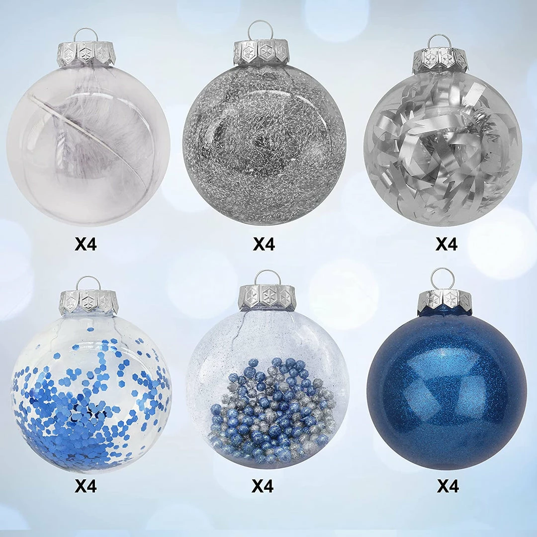 Joiedomi All Holiday Decor 24Pcs Blue Plastic Clear Ball Ornaments With Filling 4 Joiedomi All Holiday Decor 24Pcs Blue Plastic Clear Ball Ornaments With Filling