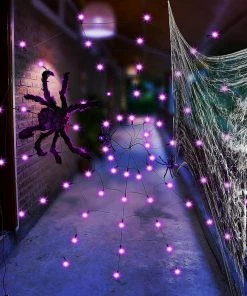 Joiedomi 59" Light-up Purple Spider Web With 3 Spiders All Holiday Decor