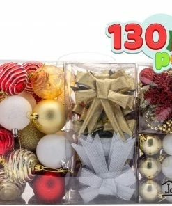 Joiedomi Assorted Ornaments Set With Bow And Ball, 130 Pcs All Holiday Decor