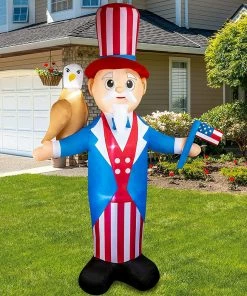 Joiedomi 7ft Patriotic Inflatable Uncle Sam With Eagle And America Flag